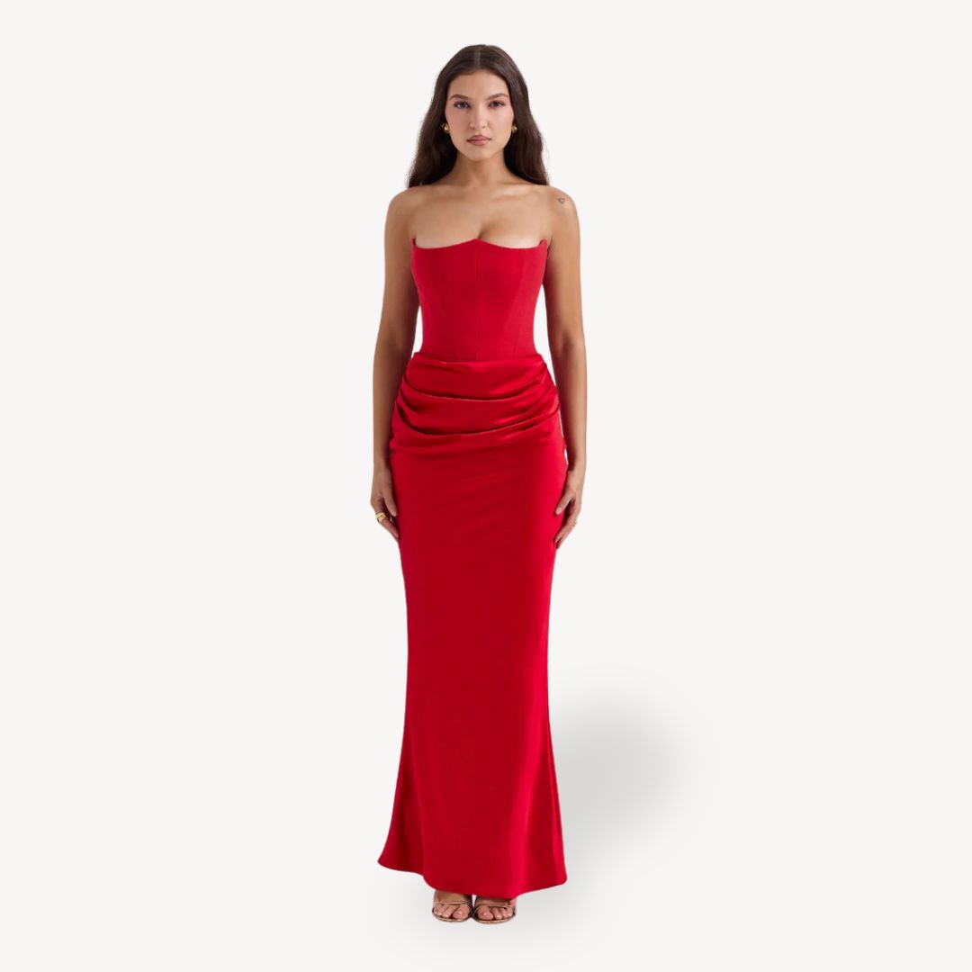 Strapless Satin Corset Gown Women's Dress
