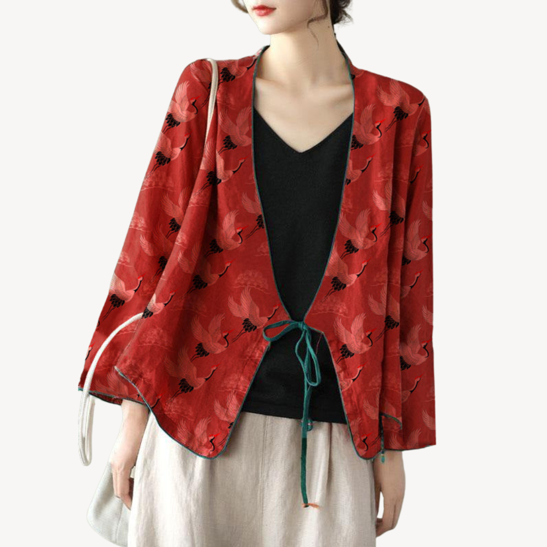 Women's Embroidered Linen Blend Kimono Jacket