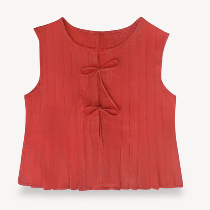 Women's Linen Pleated Tie-Front Top
