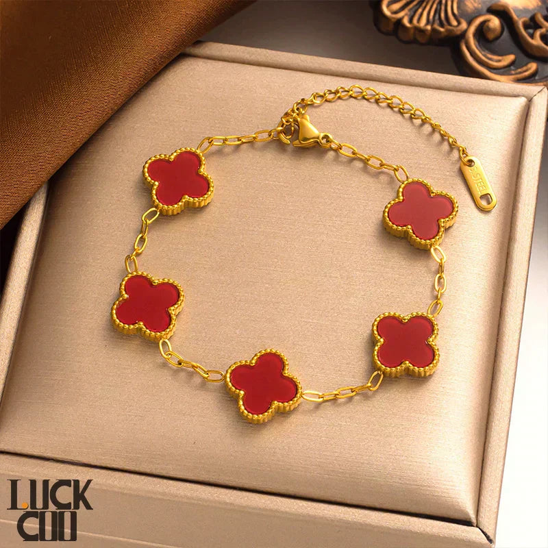 Delicate Floral Charm Bracelet 14K Gold Finish Stainless Steel