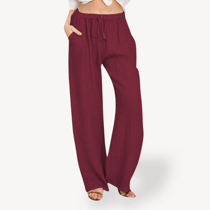 Women's Linen Wide-Leg Pants - Drawstring, Casual