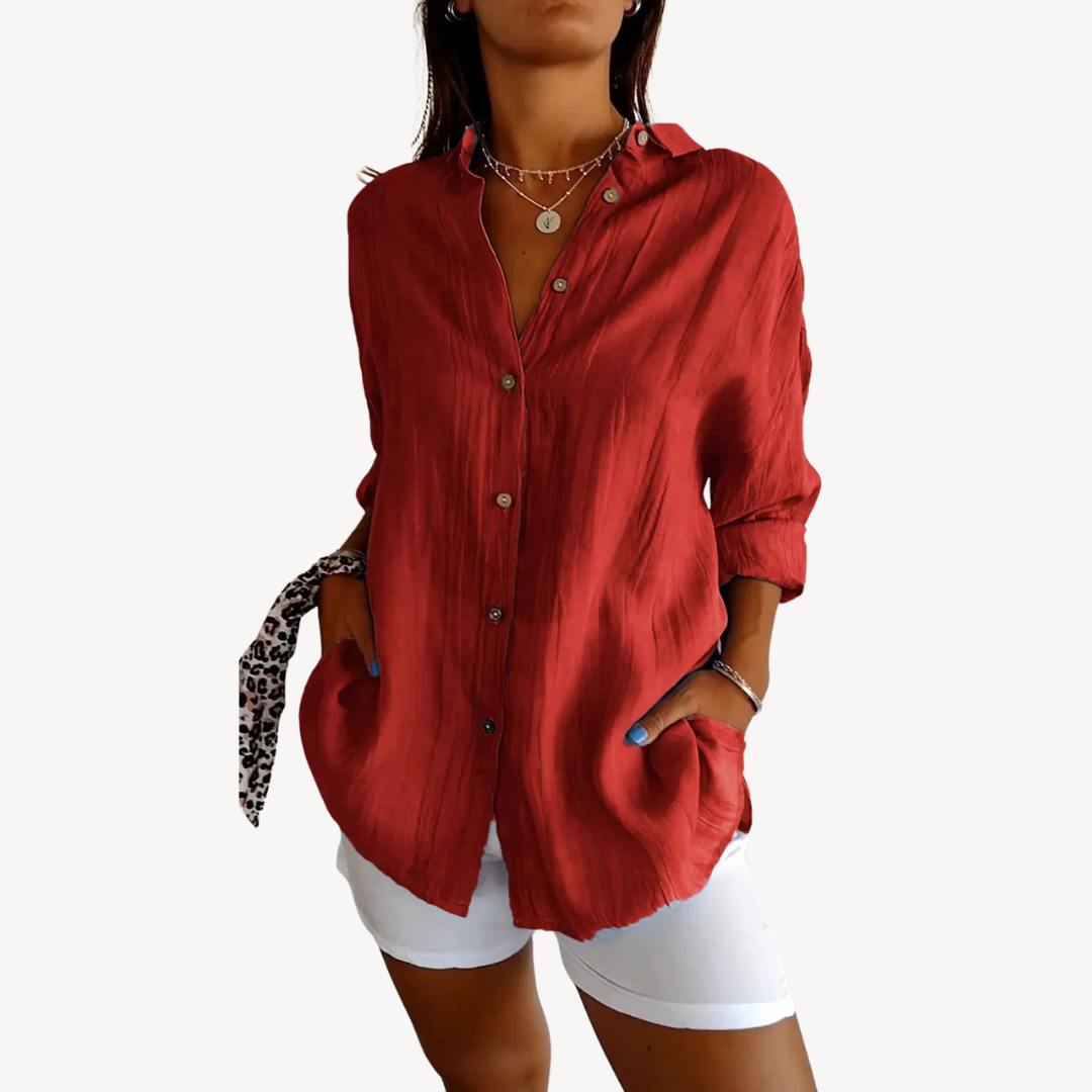 Women's Cotton Linen Button-Up Shirt
