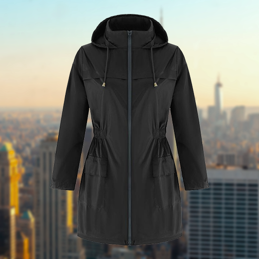 Waterproof Women's Zip Up Raincoat with Adjustable Waist - BritishElegance