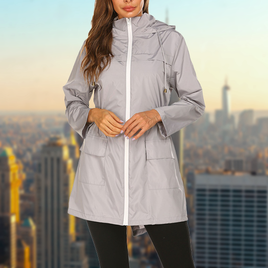 Waterproof Women's Zip Up Raincoat with Adjustable Waist