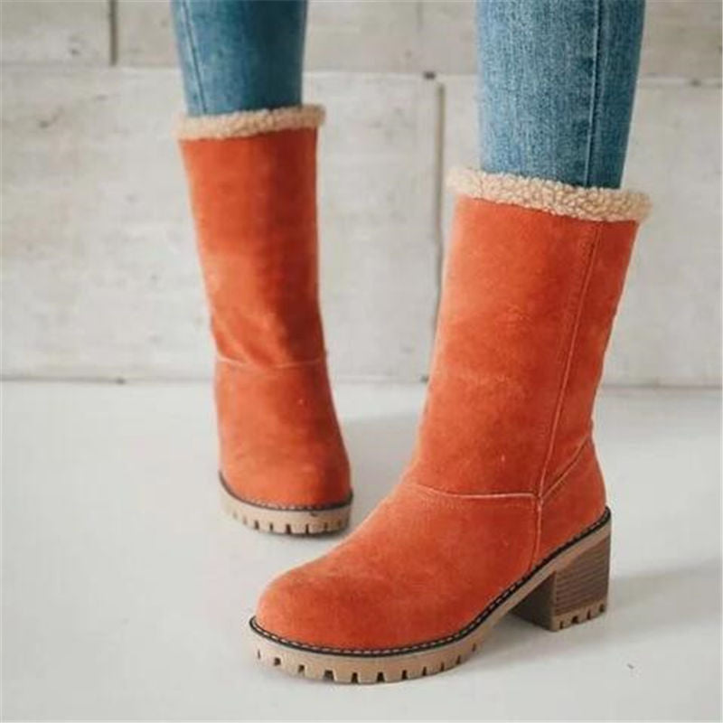 Warm Fuzzy Ankle Boots for Women with Low Heel - BritishElegance