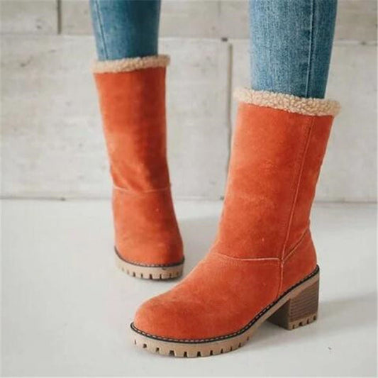 Warm Fuzzy Ankle Boots for Women with Low Heel - BritishElegance