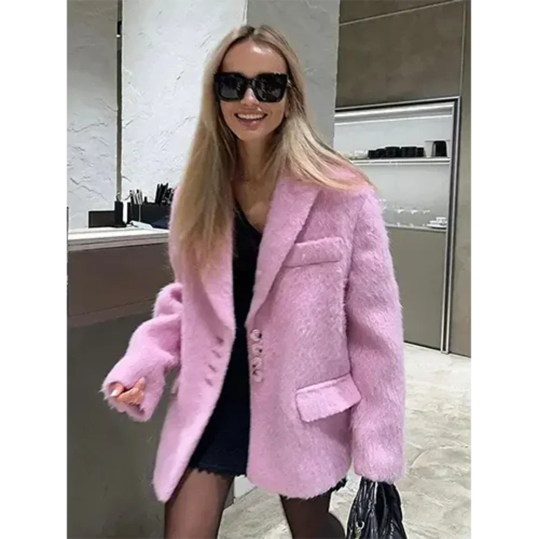 Luxe Faux Fur Coat for Women with Pockets