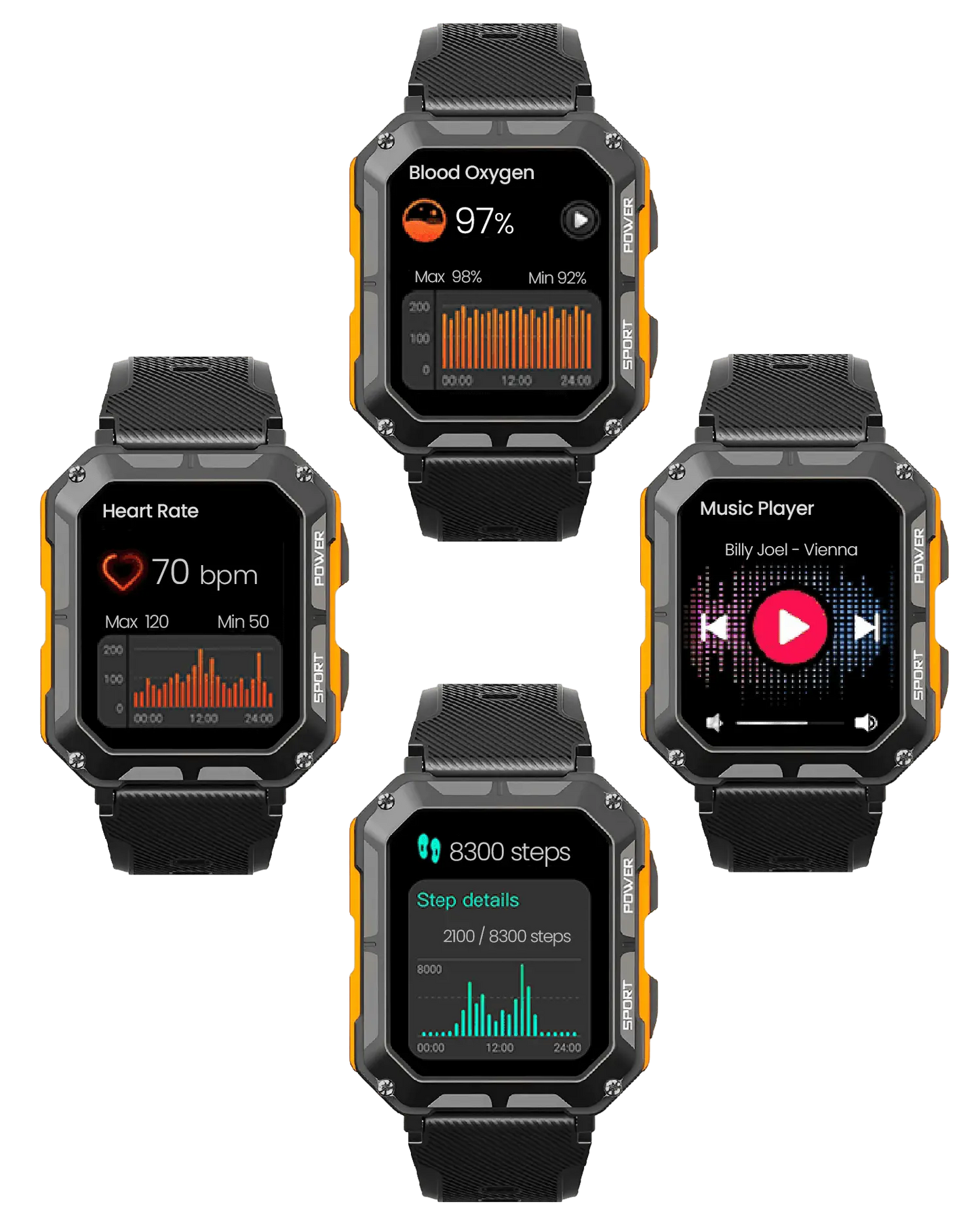 Rugged Smartwatch with Heart Rate Monitor & Step Tracker - EnduranceX