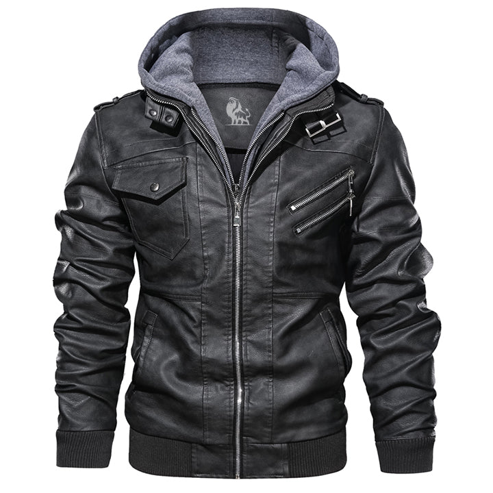 Ryder Men's Faux Leather Jacket with Removable Hood