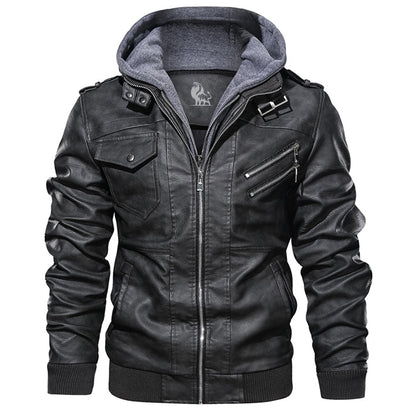 Ryder Men's Faux Leather Jacket with Removable Hood