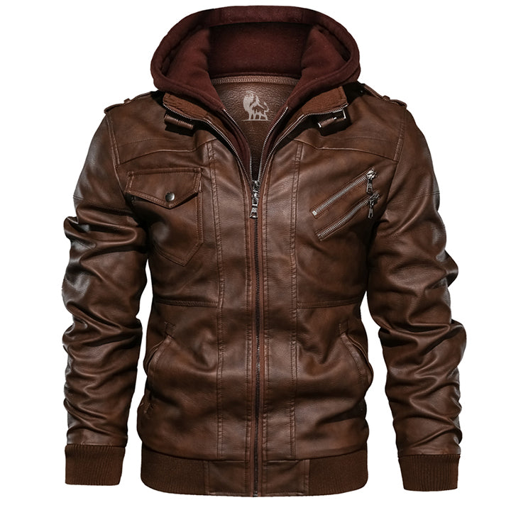 Ryder Men's Faux Leather Jacket with Removable Hood