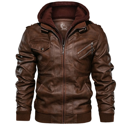 Ryder Men's Faux Leather Jacket with Removable Hood