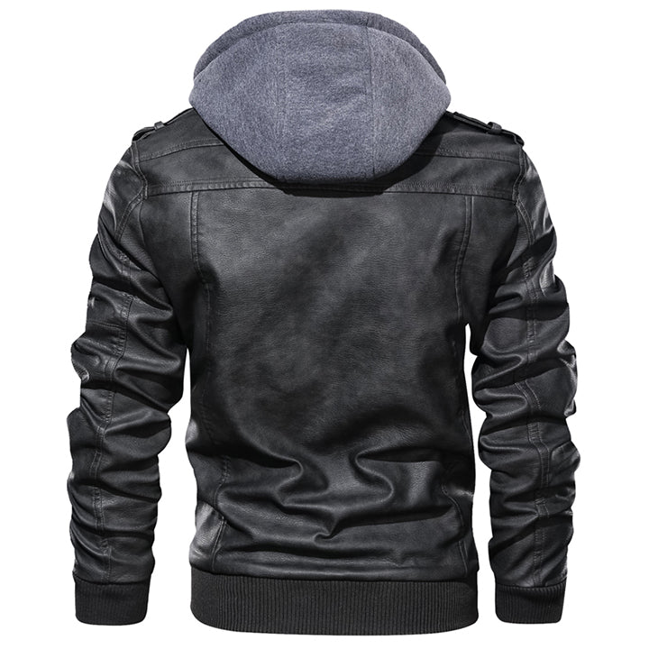 Ryder Men's Faux Leather Jacket with Removable Hood