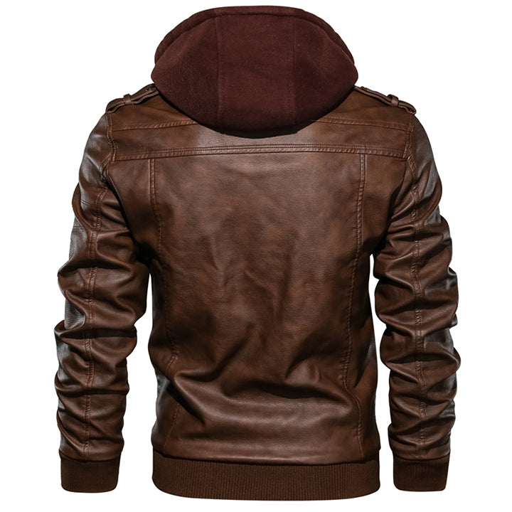 Ryder Men's Faux Leather Jacket with Removable Hood