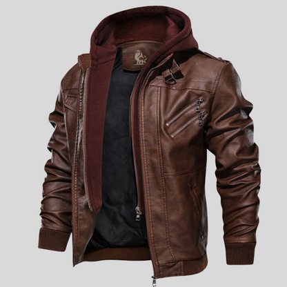 Ryder Men's Faux Leather Jacket with Removable Hood