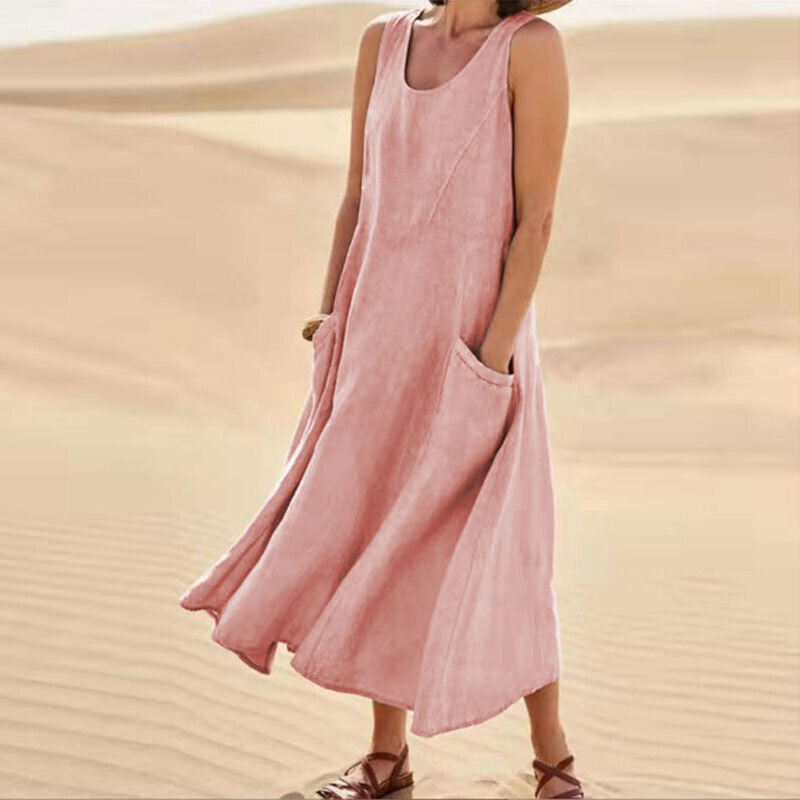 Stylish Ladies Summer Casual Dress with Pockets