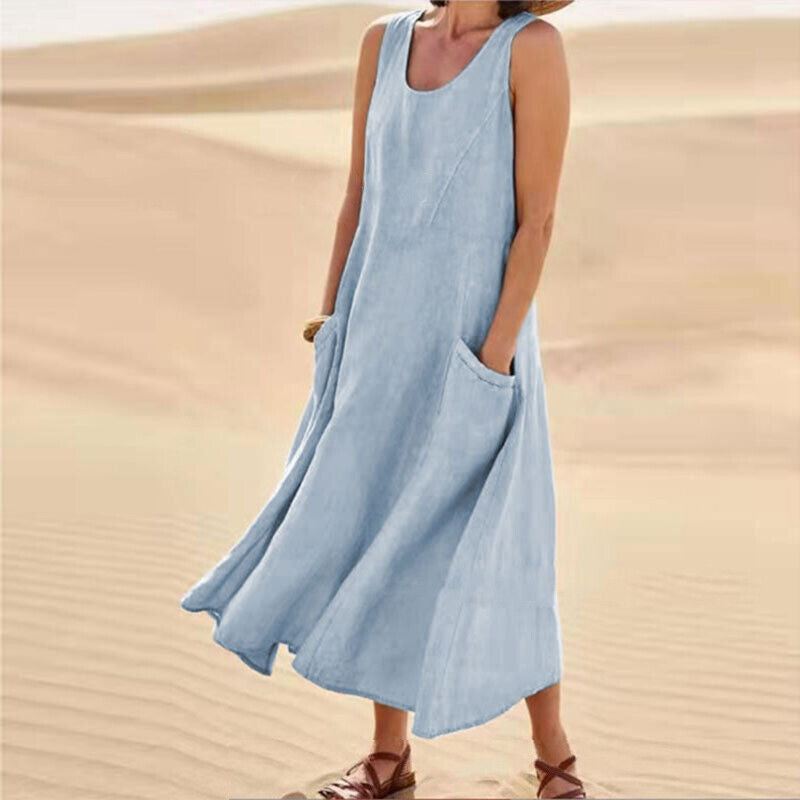 Stylish Ladies Summer Casual Dress with Pockets