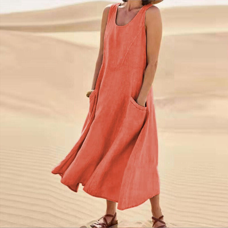 Stylish Ladies Summer Casual Dress with Pockets