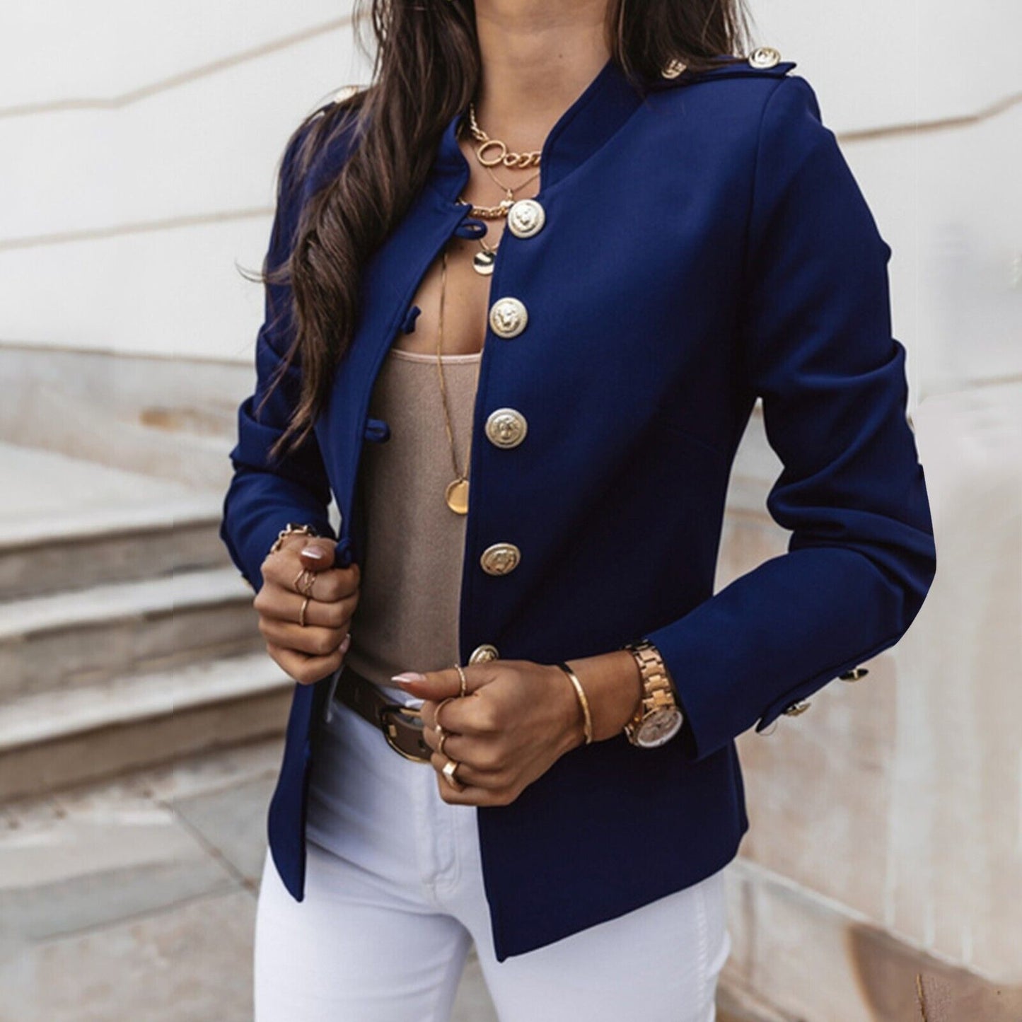 Classic Women's Military Button Jacket - BritishElegance