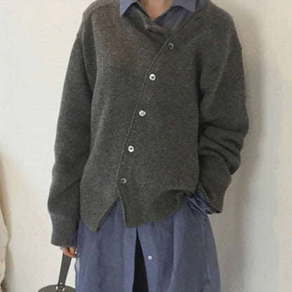 Warm Women's Off-Center Button Cardigan Sweater