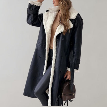 Ella | Women's Single-Breasted Soft Leather Winter Coat