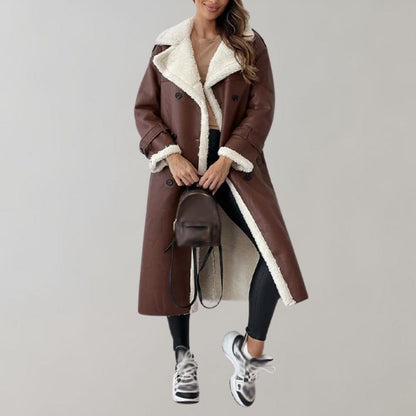 Ella | Women's Single-Breasted Soft Leather Winter Coat