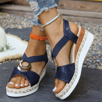 Orthopaedic Wedge Sandals with Metallic Ring Detail