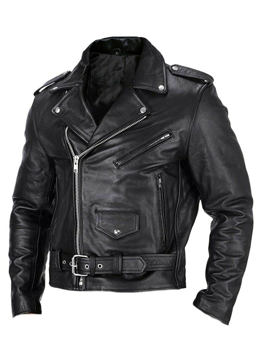Slim Fit Leather Men's Motorcycle Jacket with Stand-Up Collar - Ryder
