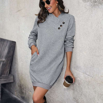 Violet | Winter Chic Sweatshirt Dress with Button Detail