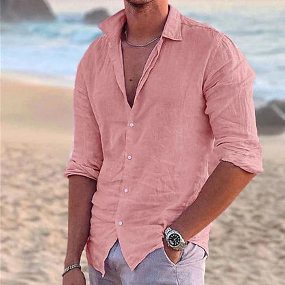 Zander | Men’s Linen Shirt – Cotton-Linen Blend Casual Summer Button-Down