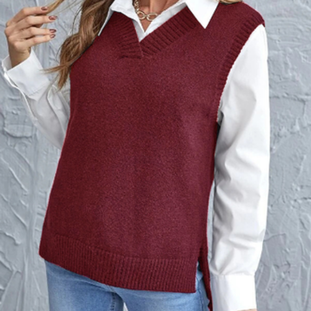 Soft Knit Vest with V-Neck - Faye