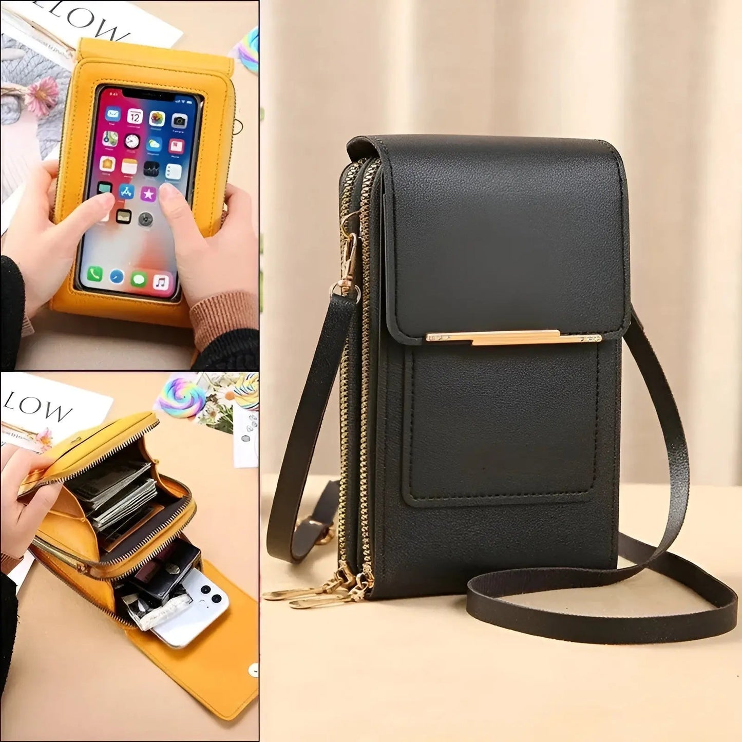 Soft Leather Shoulder Bag with Anti-Theft Protection - SafeTouch