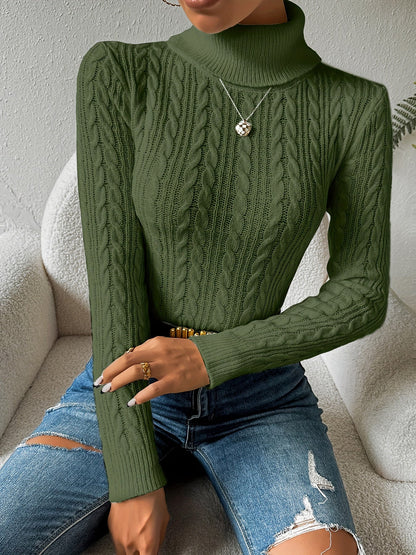 Solid Cable Knit Turtleneck Jumper for Women - Amara