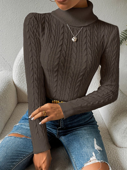 Solid Cable Knit Turtleneck Jumper for Women - Amara