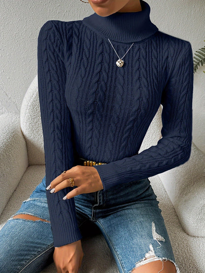 Solid Cable Knit Turtleneck Jumper for Women - Amara