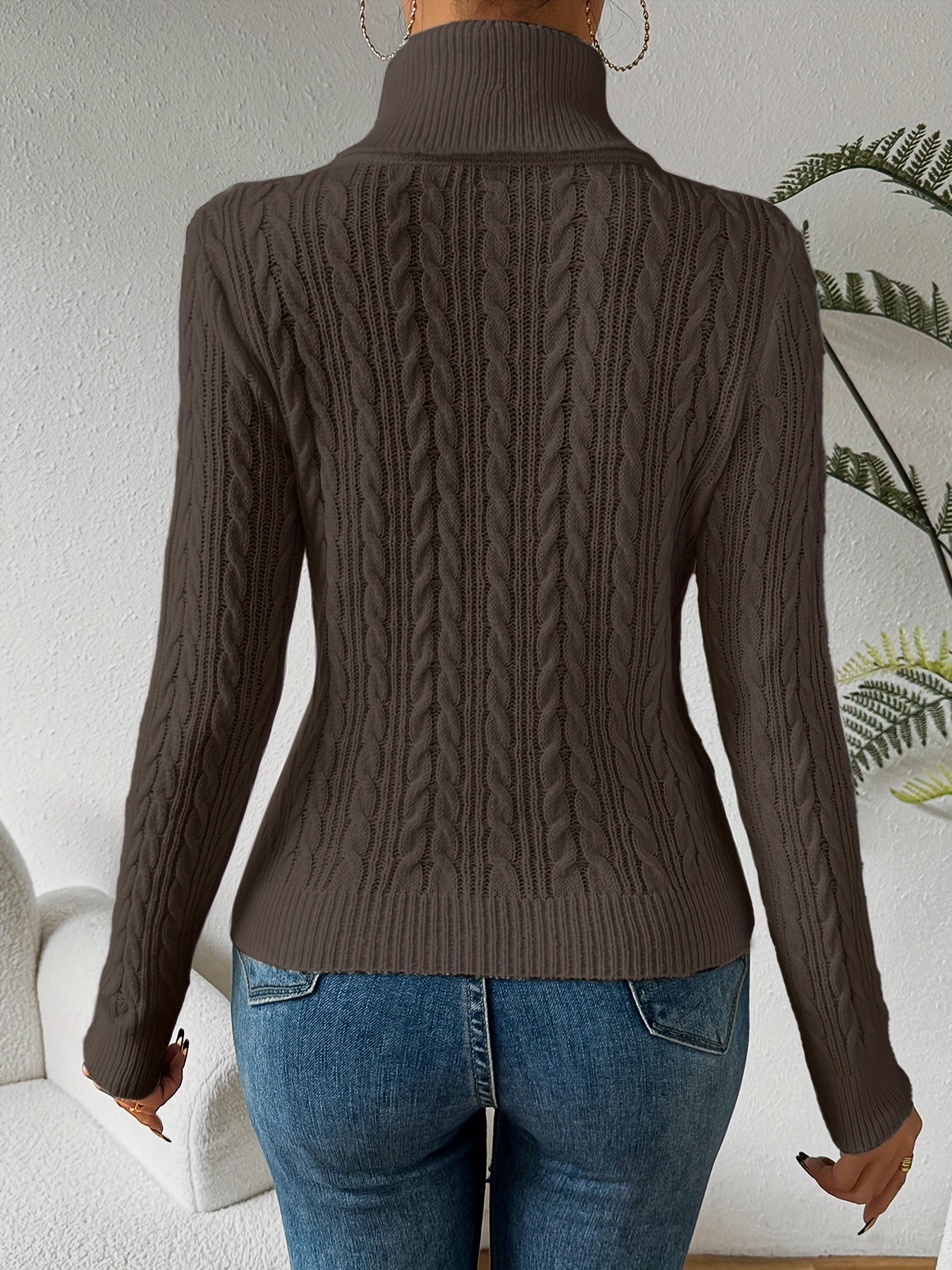 Solid Cable Knit Turtleneck Jumper for Women - Amara
