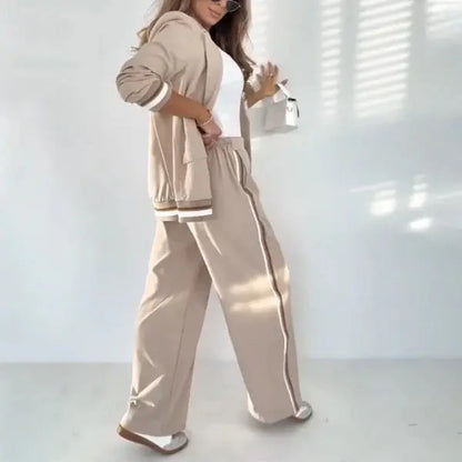 Chic Beige Blazer and Wide-Leg Pants Set – Stylish Two-Piece Outfit