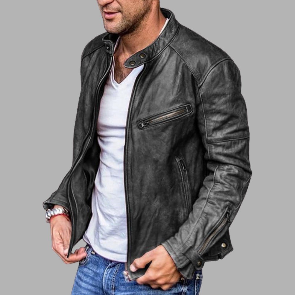 Stand Collar Leather Street Jacket