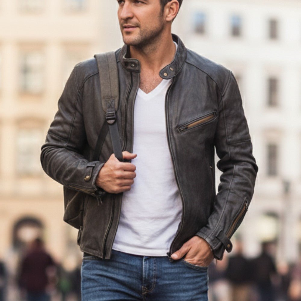 Stand Collar Leather Street Jacket