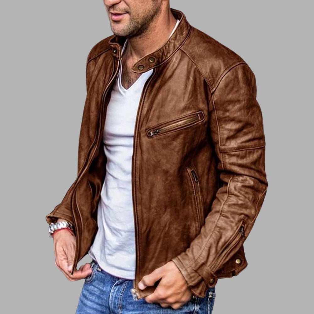 Stand Collar Leather Street Jacket