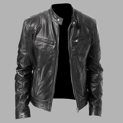 Stand Collar Leather Zip Jacket