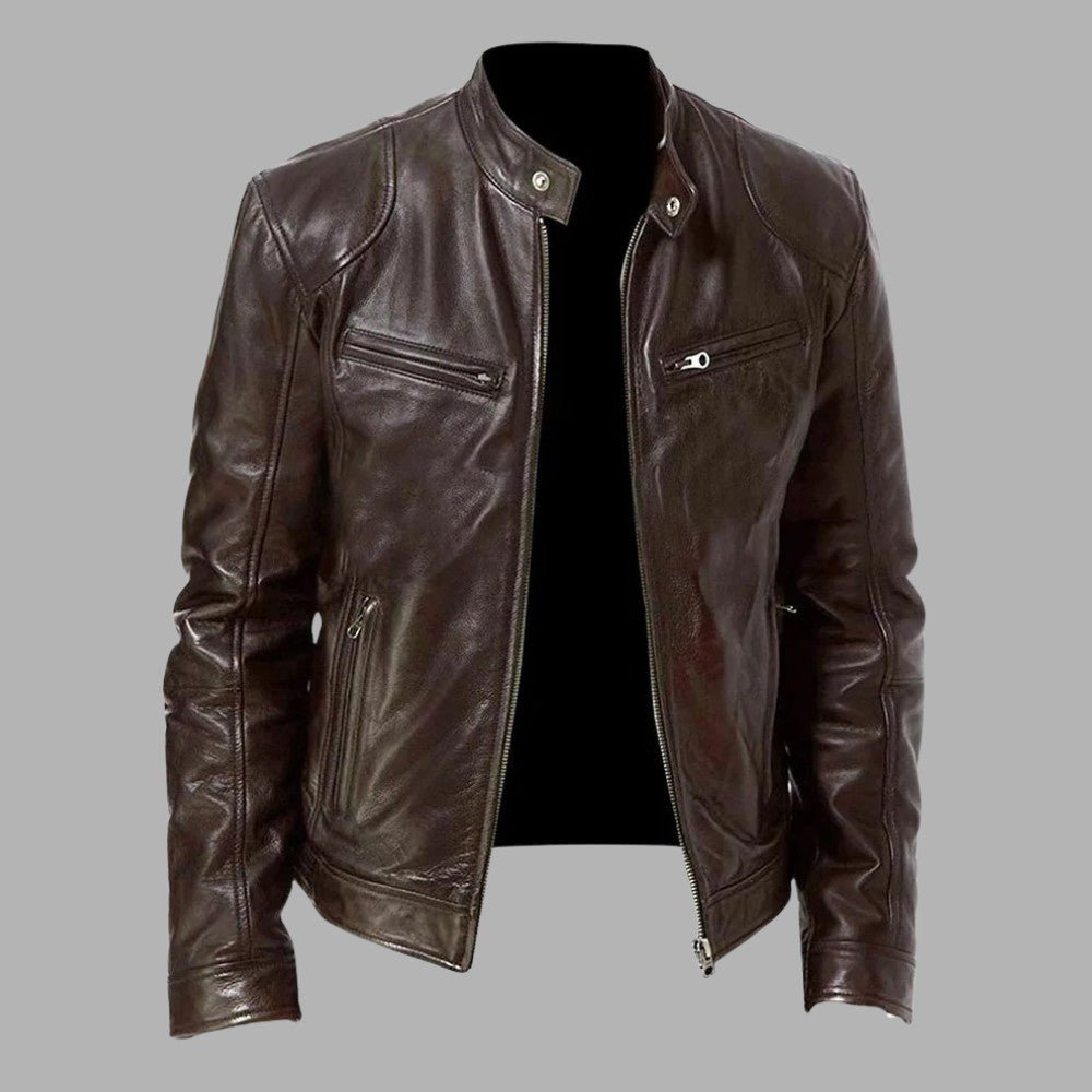 Stand Collar Leather Zip Jacket