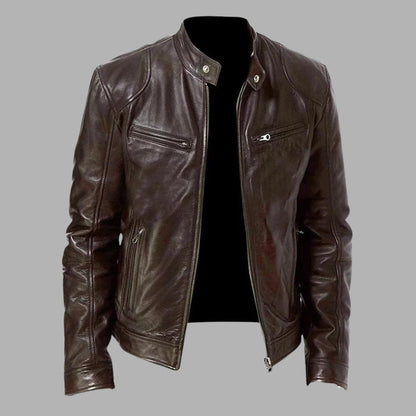 Stand Collar Leather Zip Jacket