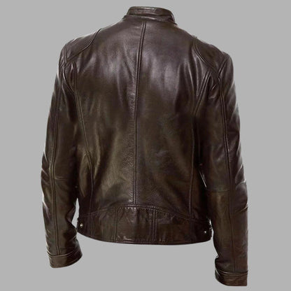 Stand Collar Leather Zip Jacket