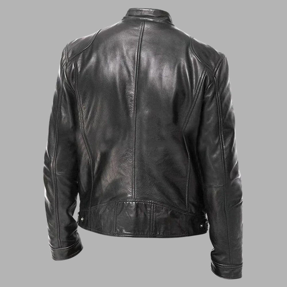 Stand Collar Leather Zip Jacket