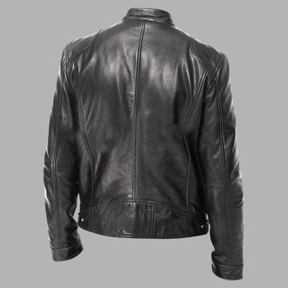 Stand Collar Leather Zip Jacket