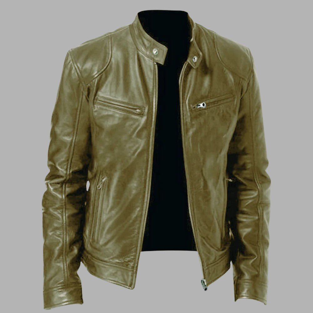 Stand Collar Leather Zip Jacket