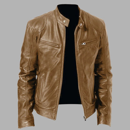 Stand Collar Leather Zip Jacket