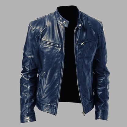 Stand Collar Leather Zip Jacket
