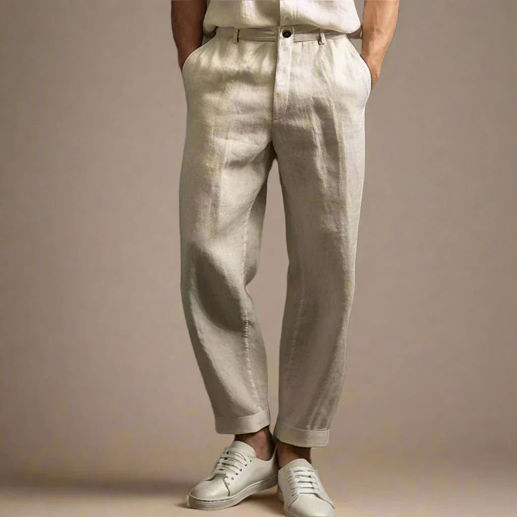 Men's Casual Linen Look Summer Trousers with Relaxed Breathable Comfort
